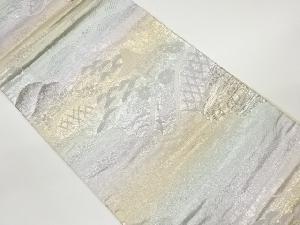 プラチナ箔蛇籠・花々に吹き寄せ・雲模様織出し袋帯